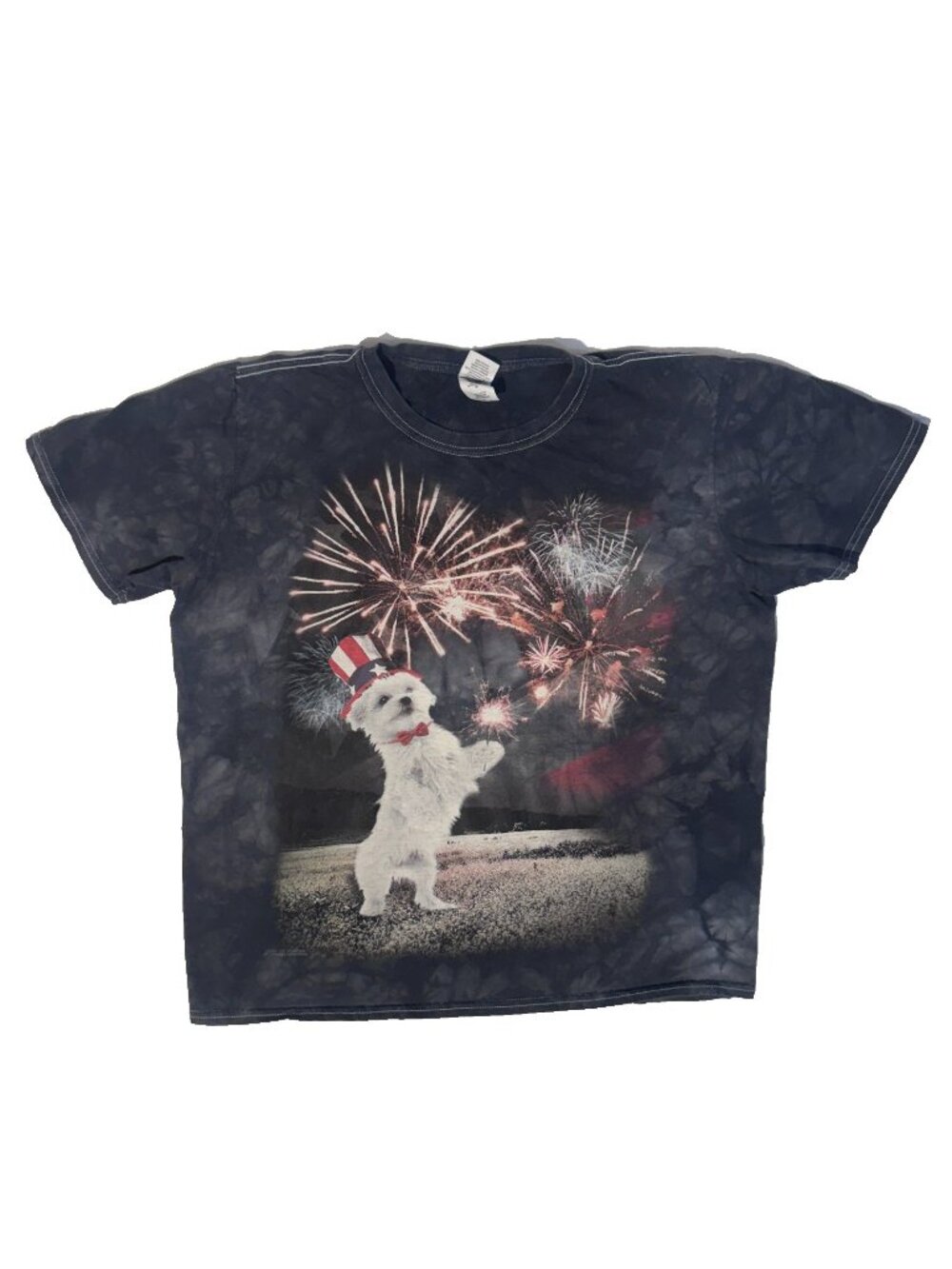 The Mountain 4th Of July Funny Patriotic Dog Fireworks Tie-Dye Tshirt - L